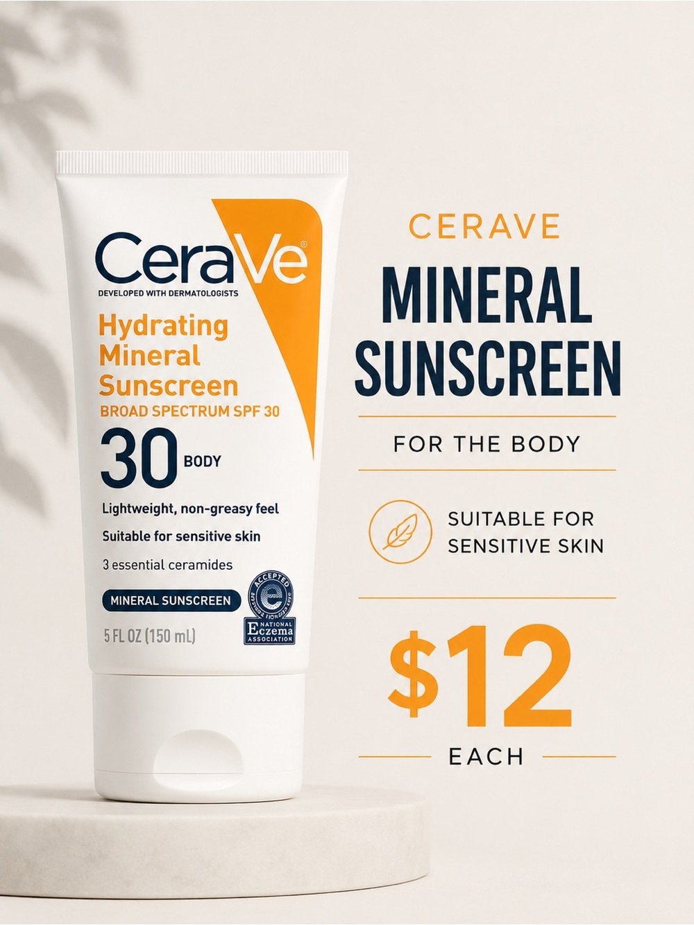 CeraVe Hydrating Mineral Sunscreen SPF 30 - White, Orange